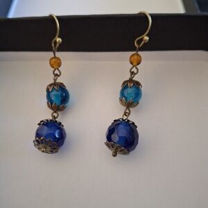 4/$20 Blue and Gold Drop Earrings